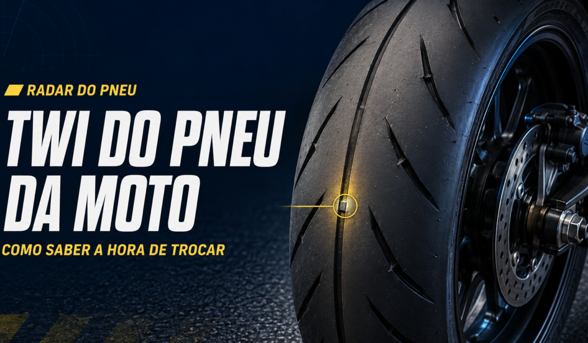 Indicador TWI no sulco do pneu da moto mostrando a hora de trocar